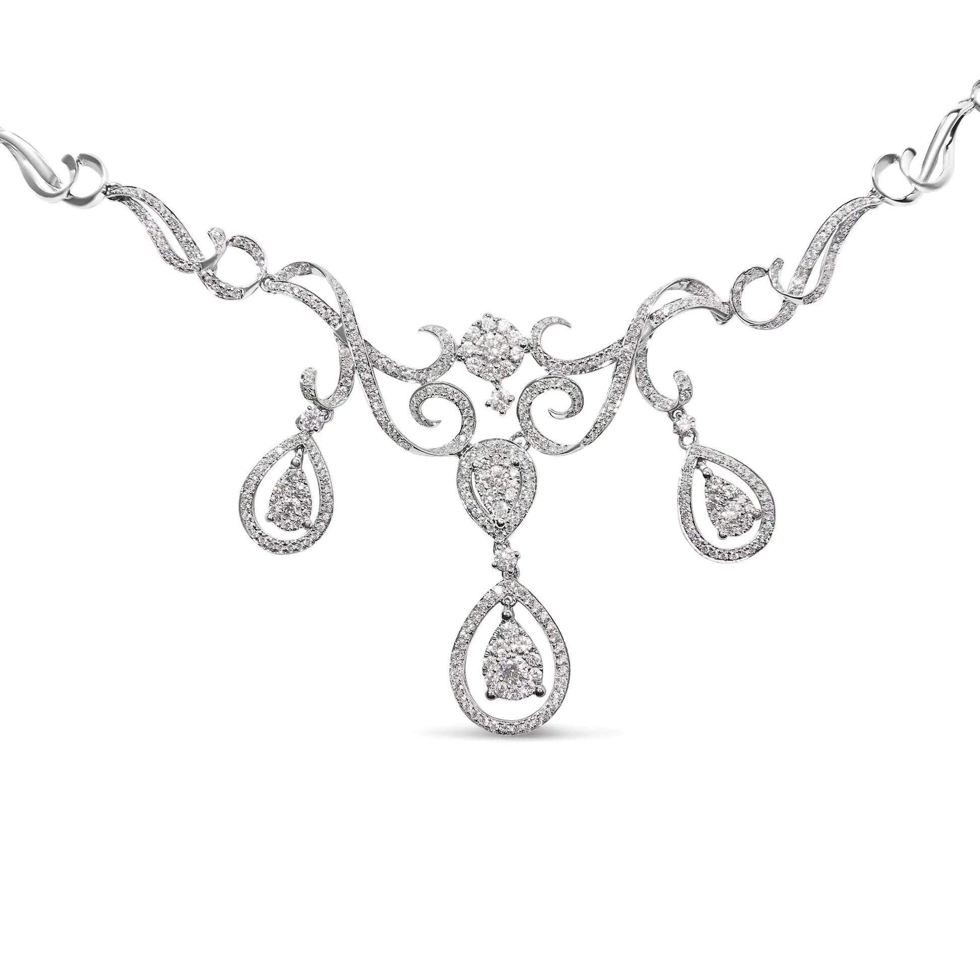 14K White Gold 3 1/2 Cttw Diamond Statement Drop and Dangle Necklace (G-H Colors, SI1-SI2 Clarity) WEM Support (www.WEM.support)