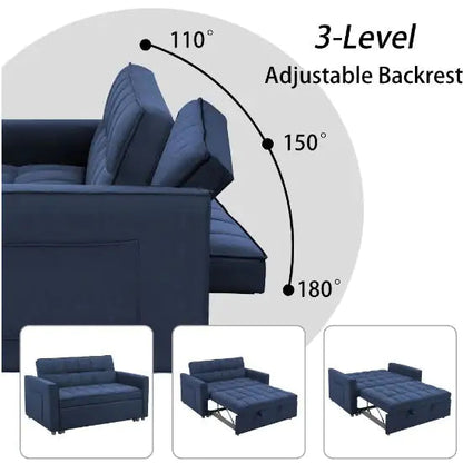 Stylish Blue Pull-Out Sofa Bed With Woven Polyester Fabric & Solid Wood Frame WEM Support (www.WEM.support)