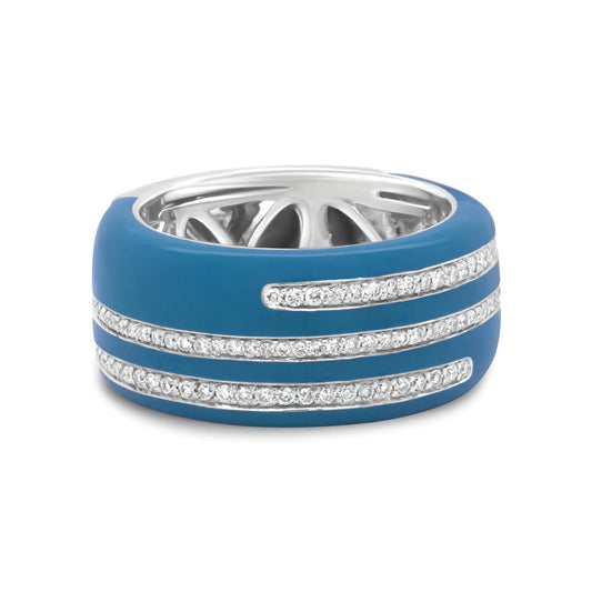 .925 Sterling Silver Turquoise Enamel 5/8 Cttw Round Diamond Wide Band Statement Ring (F-G Color, VS1-VS2 Clarity) WEM Support (www.WEM.support)