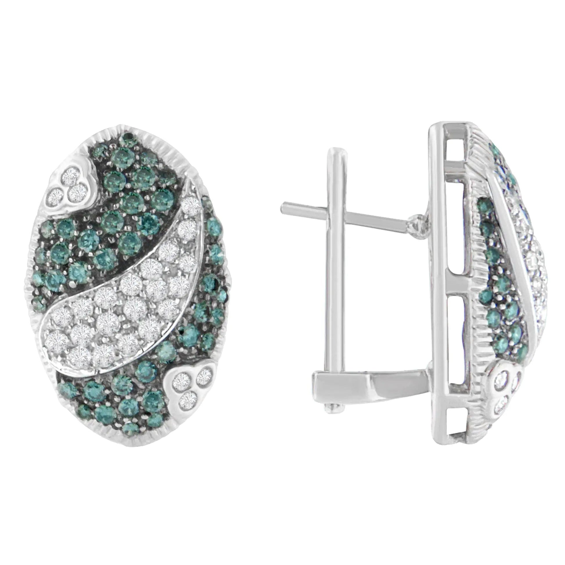 14K White Gold 2 cttw White and Treated Blue Diamond Earrings (H-I, SI1-SI2) WEM Support (www.WEM.support)