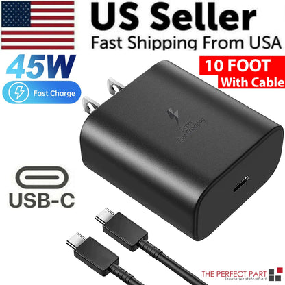 45W USB-C Super Fast Wall Charger 10FT Cable For Samsung Galaxy S20 S21 S22 S23 WEM Support (www.WEM.support)
