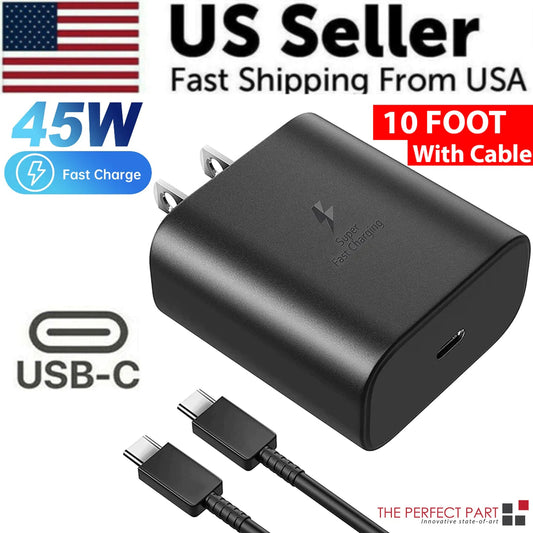 45W USB-C Super Fast Wall Charger 10FT Cable For Samsung Galaxy S20 S21 S22 S23 WEM Support (www.WEM.support)