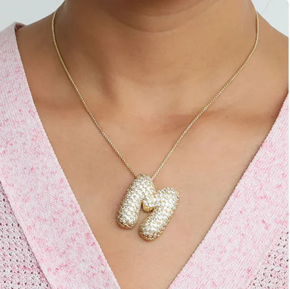Star Brass Zircon Letter Necklace WEM Support (www.WEM.support)