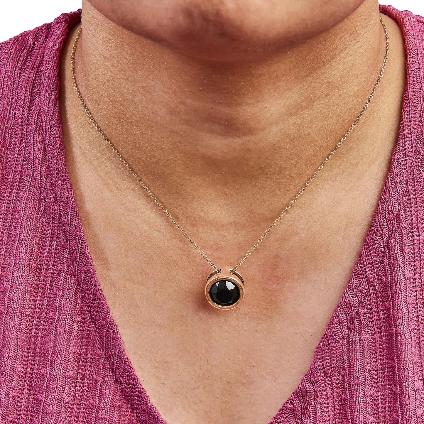 14K Rose Gold 7.0 Cttw Bezel-Set Black Round Diamond Solitaire Pendant Necklace (Black Color, I2-I3 Clarity) - 18" WEM Support (www.WEM.support)