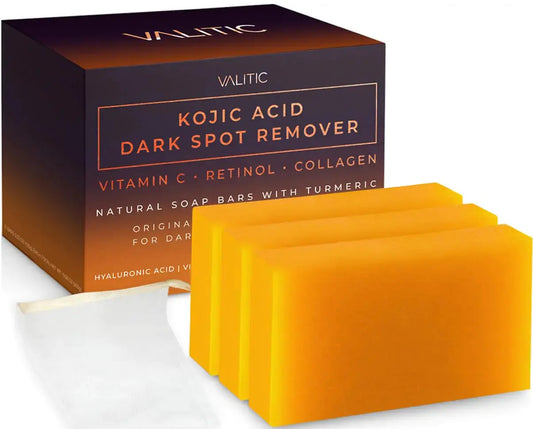 Valitic Unisex Dark Spot Corrector Bar, 100g - Exfoliating, SLS and Paraben-Free Turmeric Soap for Skin Tone Correction, Vitamin C, Retinol and Collagen Blend 3 Pack + Bag My Store
