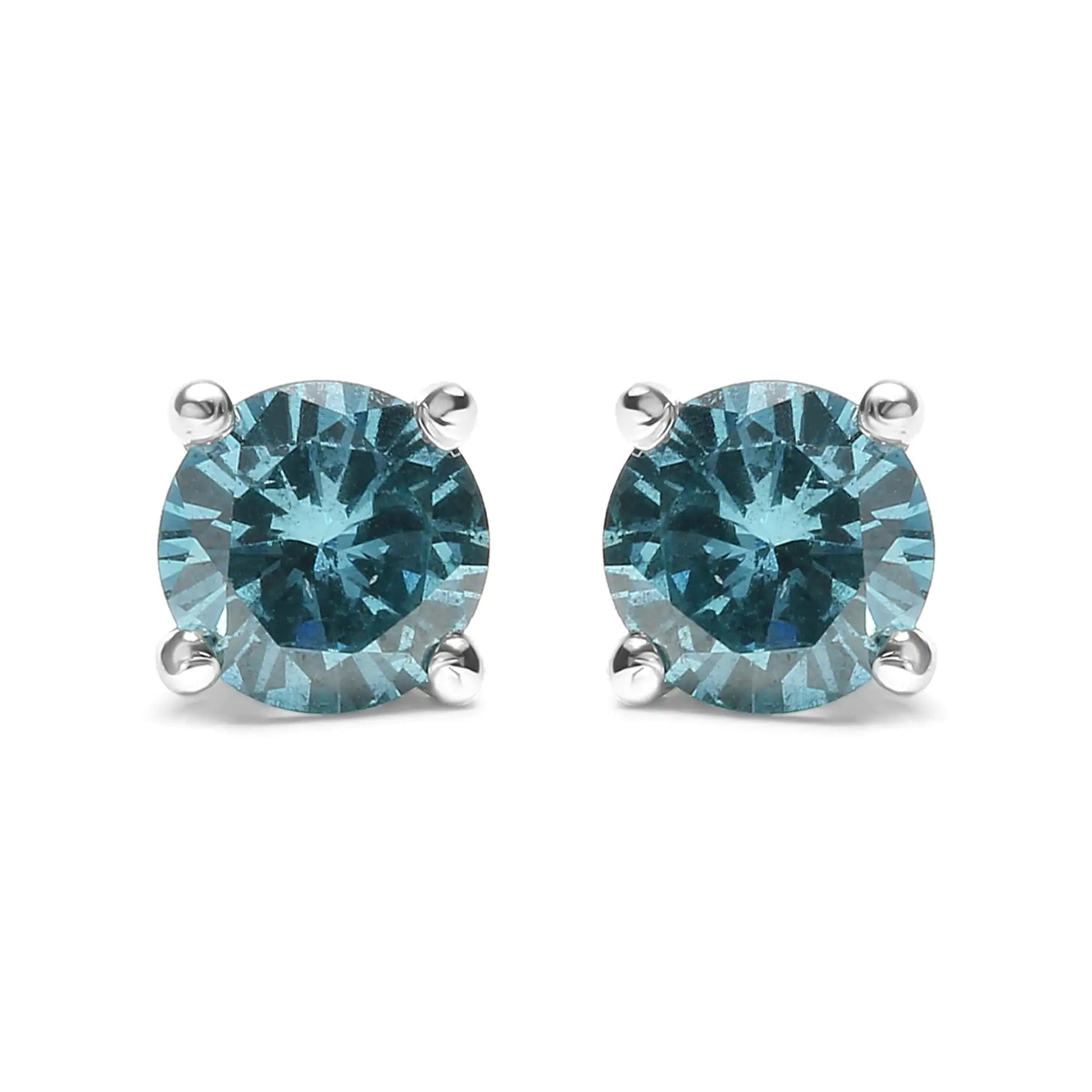 14K Gold 1/2 Cttw Aqua Blue Diamond Screw-Back 4-Prong Classic Stud Earrings (Color Treated, I2-I3) WEM Support (www.WEM.support)