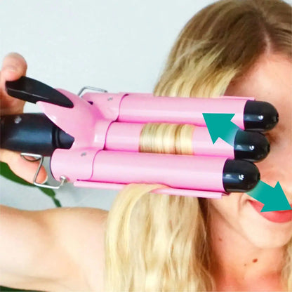 3 Barrel Curling Iron Hair Crimper, TOP4EVER 25mm（1 inch ） Professional Hair Curling Wand with Two Temperature Control,Fast Heating Portable Crimpers for Waving Hair (Pink) My Store