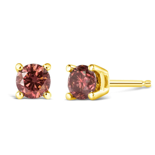 14K Yellow Gold 1/2 Cttw Round Brilliant Cut Lab Grown Pink Diamond 4-Prong Classic Solitaire Earrings (Pink Color, VVS2-VS1 Clarity) WEM Support (www.WEM.support)