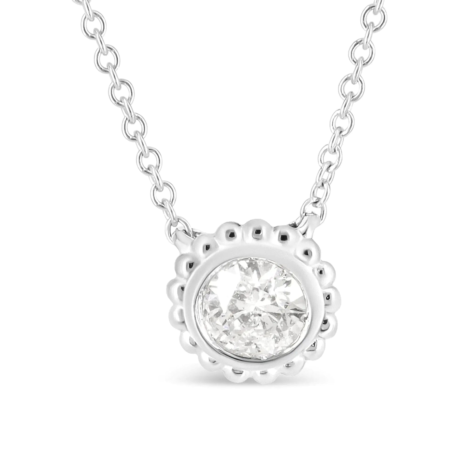 10K White Gold 1/2 Cttw Bezel Set Round Diamond Sunflower Finish 18" Pendant Necklace (I-J Color, I1-I2 Clarity) WEM Support (www.WEM.support)