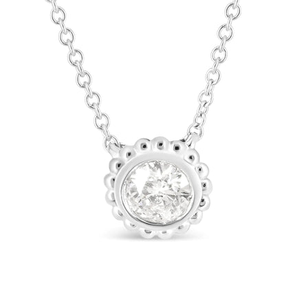 10K White Gold 1/2 Cttw Bezel Set Round Diamond Sunflower Finish 18" Pendant Necklace (I-J Color, I1-I2 Clarity) WEM Support (www.WEM.support)
