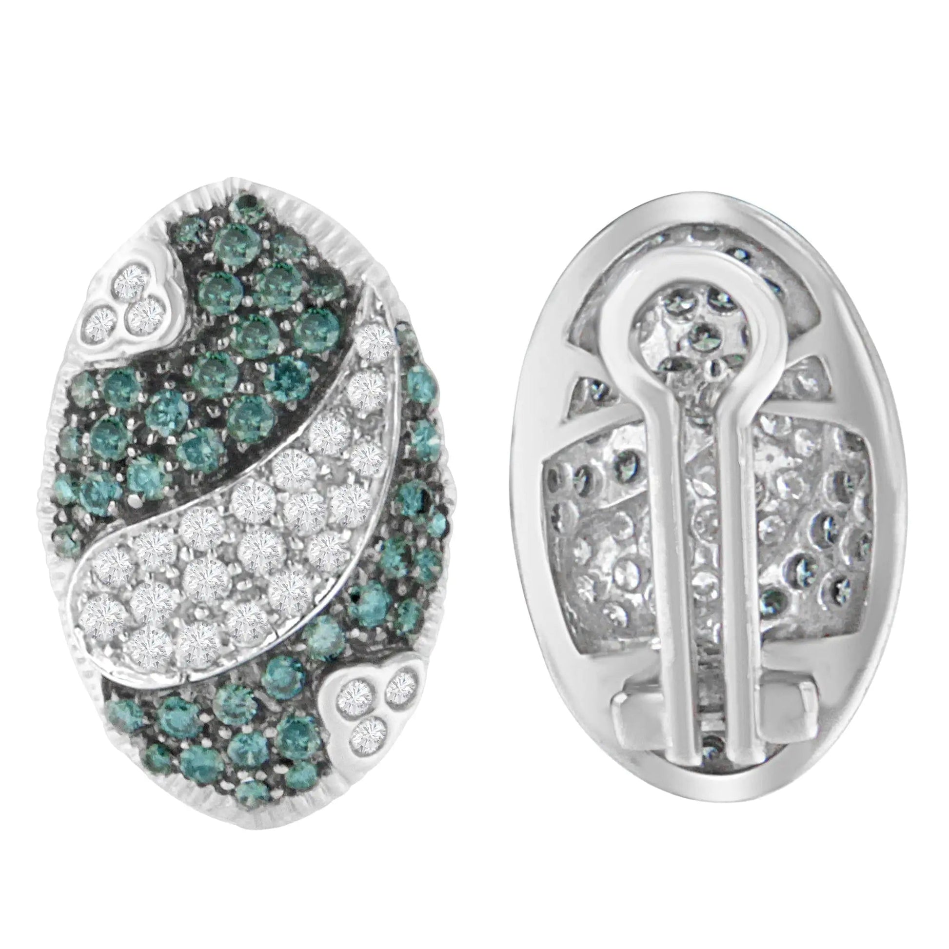 14K White Gold 2 cttw White and Treated Blue Diamond Earrings (H-I, SI1-SI2) WEM Support (www.WEM.support)
