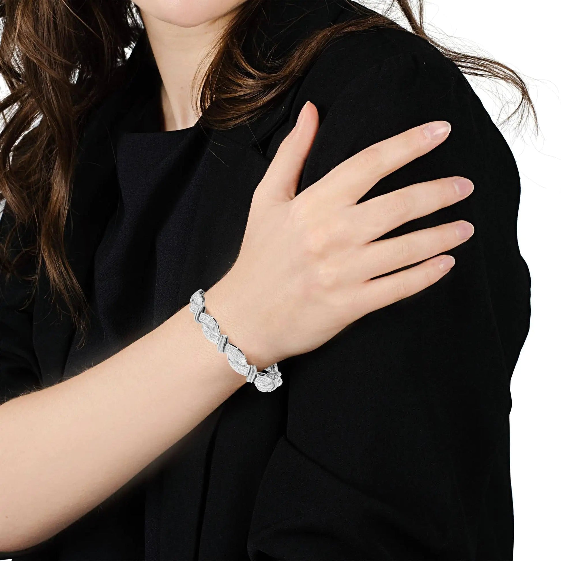 14K White Gold 4.0 Cttw Invisble Set Princess-Cut Diamond Wave Style Link Bracelet (H-I Color, SI2-I1 Clarity) - 7" WEM Support (www.WEM.support)