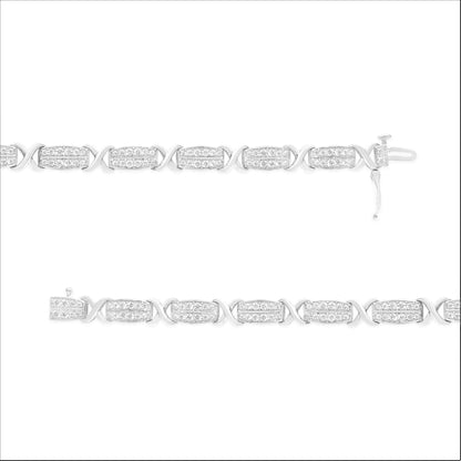 .925 Sterling Silver 2.0 cttw Diamond 2 Row X-Link Bracelet (I-J Color, I3 Clarity) -7" WEM Support (www.WEM.support)