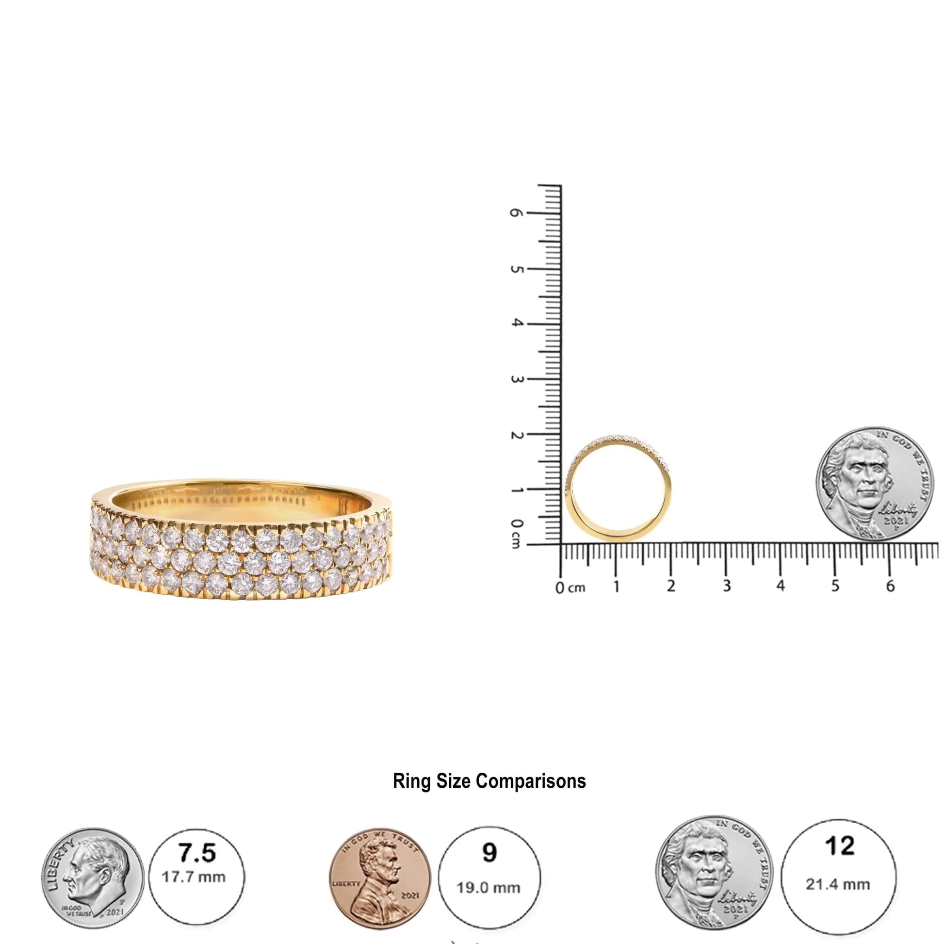 14K Yellow Gold Pave Set 3/4 cttw Multi Row Diamond Band Ring  (H-I Color, SI2-I1 Clarity) WEM Support (www.WEM.support)
