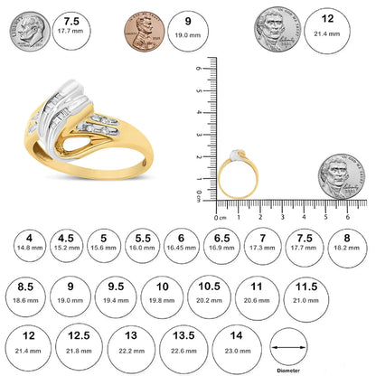 10K Yellow and White Gold 1/10 Cttw Baguette and Round-Cut Diamond Bypass Ring (I2 Color, H-I Clarity) WEM Support (www.WEM.support)