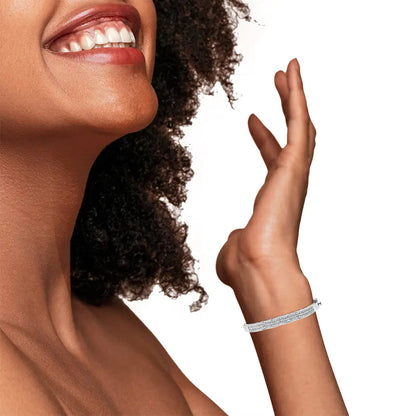 14K White Gold 3 1/3 Cttw Invisible Set Princess-Cut Diamond Wave Bangle Bracelet (H-I Color, SI1-SI2 Clarity) - Size 7" WEM Support (www.WEM.support)