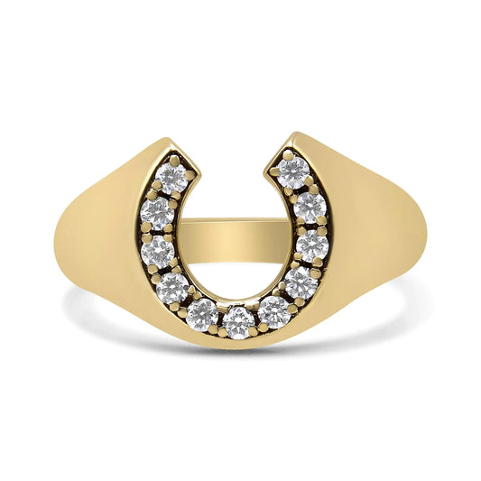 10K Yellow Gold 1/3 Cttw Round-Cut Diamond Men's Horseshoe Ring (H-I Color, VS1-VS2 Clarity) WEM Support (www.WEM.support)