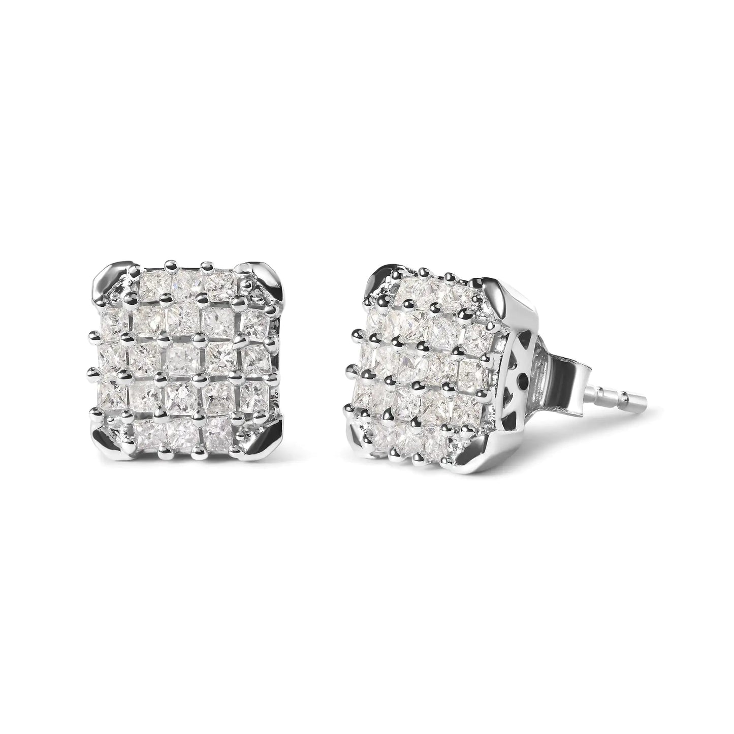 10K White Gold 3/4 Cttw Princess Diamond Composite Open Frame Stud Earrings (I-J Color, I1-I2 Clarity) WEM Support (www.WEM.support)