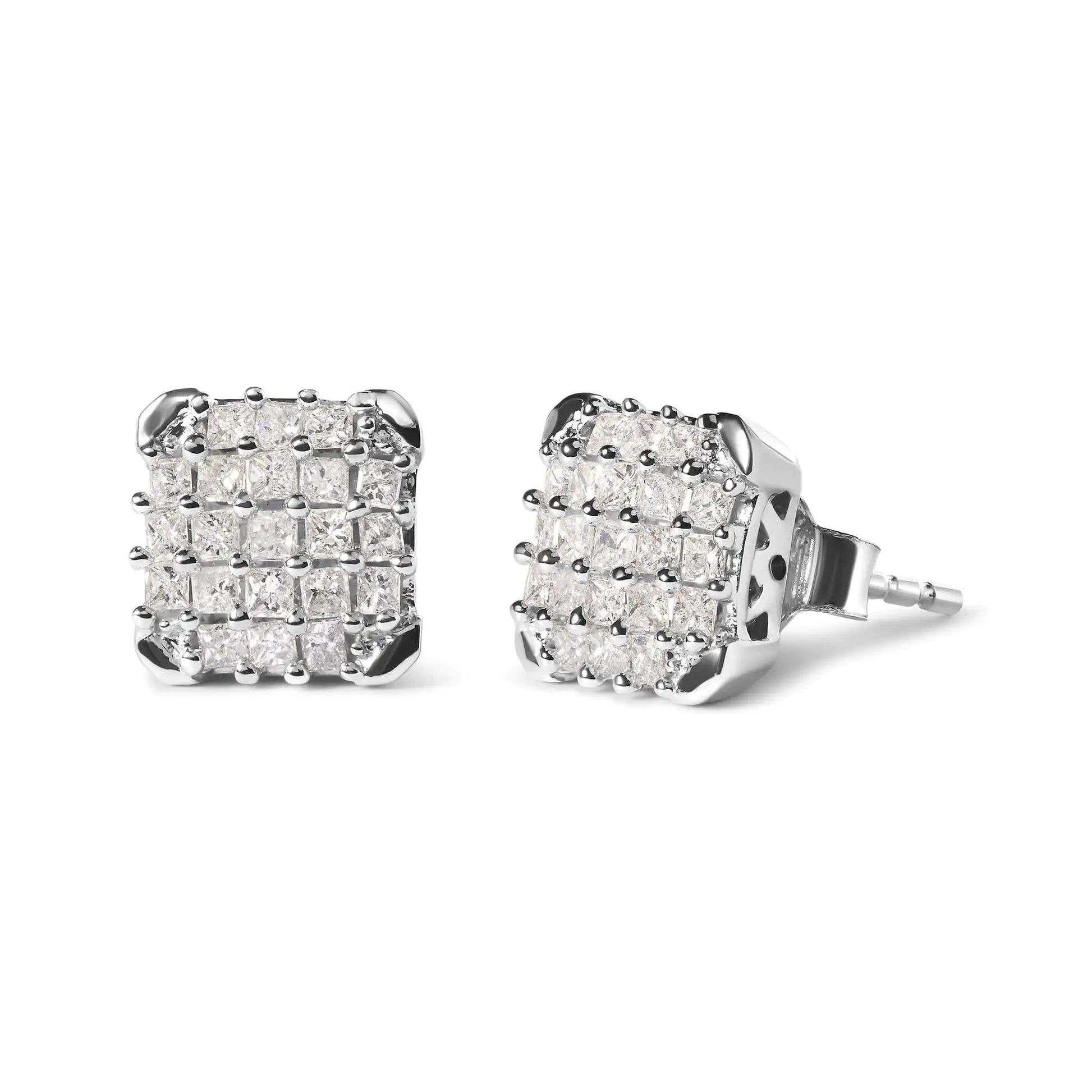 10K White Gold 3/4 Cttw Princess Diamond Composite Open Frame Stud Earrings (I-J Color, I1-I2 Clarity) WEM Support (www.WEM.support)