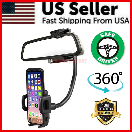 Universal 360° Car Rearview Mirror Mount Stand Holder Cradle For Cell Phone GPS WEM Support (www.WEM.support)