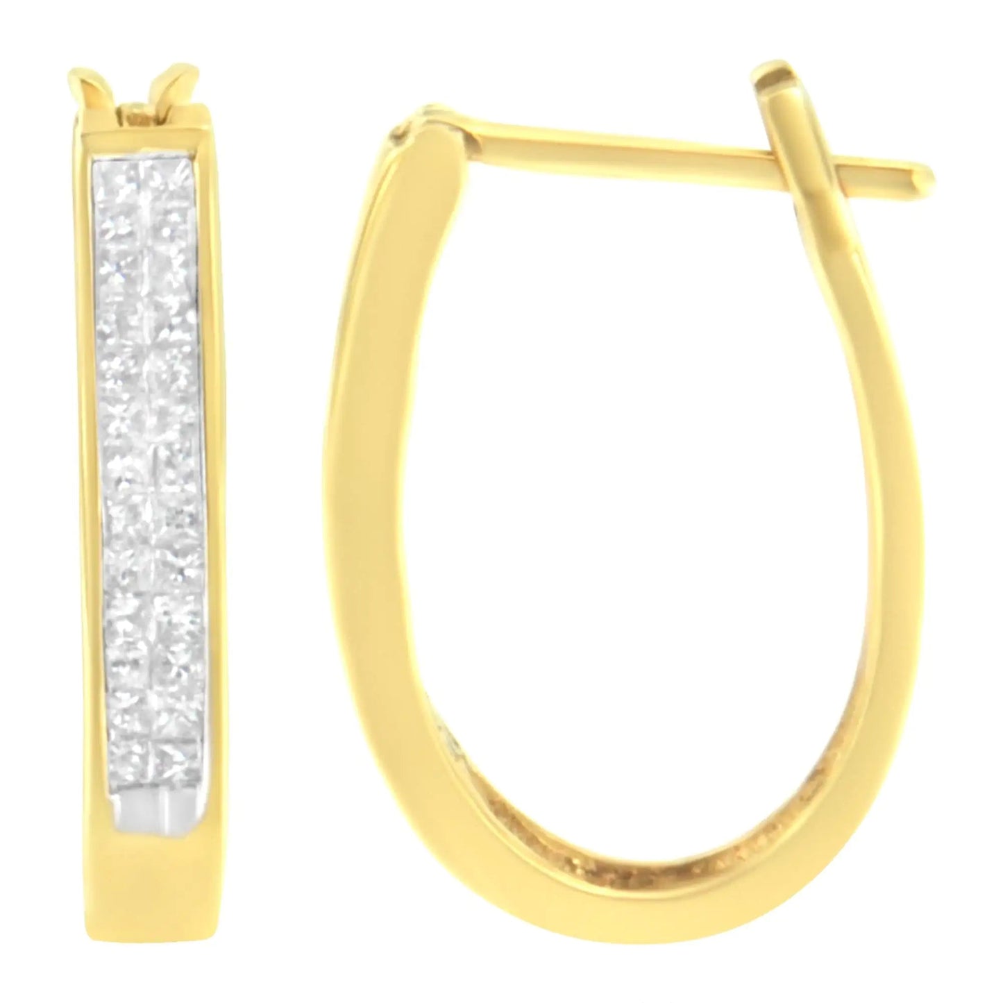 10K Yellow Gold 1/2 Cttw Invisible Set Princess-cut Diamond Hoop Earrings (H-I Color, SI2-I1 Clarity) WEM Support (www.WEM.support)