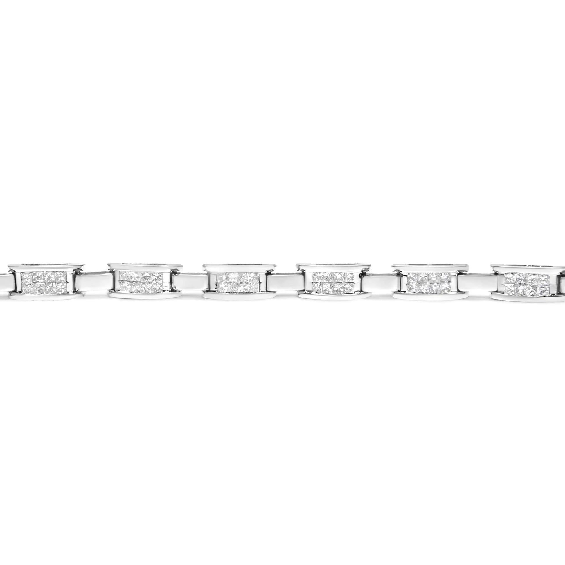 14K White Gold 2.0 Cttw Princess Cut Invisible Set Diamond Rectangular Link Bracelet (I-J Color, I1-I2 Clarity) - 7.25" WEM Support (www.WEM.support)