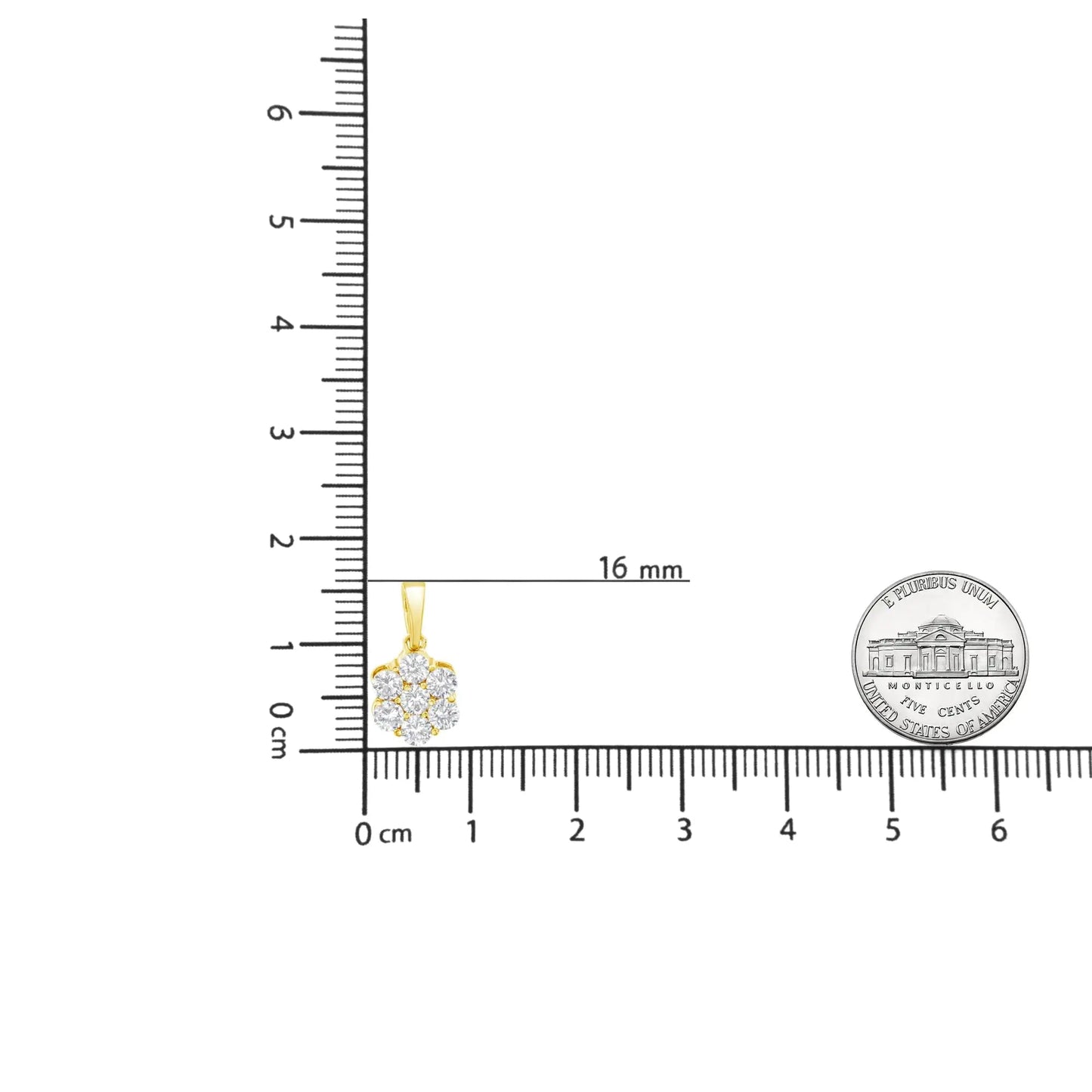 10K Yellow Gold Plated .925 Sterling Silver 1.0 Cttw Round Diamond 7 Stone Flower 18" Pendant Necklace (I-J Color, I1-I2 Clarity) WEM Support (www.WEM.support)