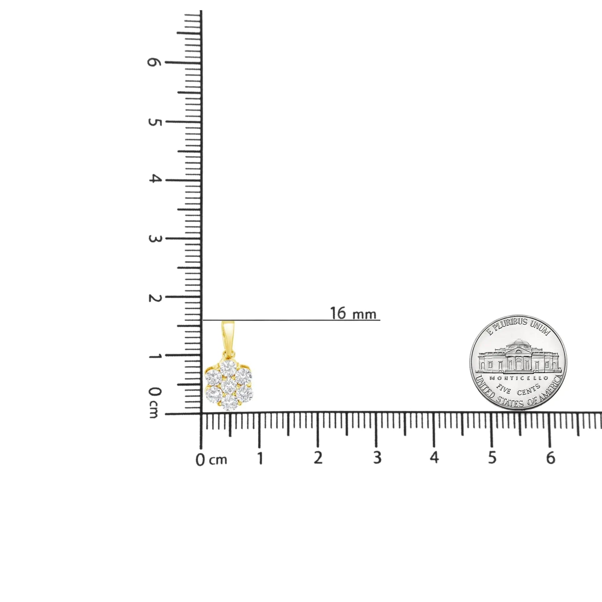 10K Yellow Gold Plated .925 Sterling Silver 1.0 Cttw Round Diamond 7 Stone Flower 18" Pendant Necklace (I-J Color, I1-I2 Clarity) WEM Support (www.WEM.support)