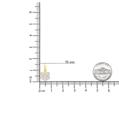 10K Yellow Gold Plated .925 Sterling Silver 1.0 Cttw Round Diamond 7 Stone Flower 18" Pendant Necklace (I-J Color, I1-I2 Clarity) WEM Support (www.WEM.support)