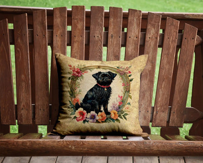 Affenpinscher and Flowers Throw Pillow WEM Support (www.WEM.support)