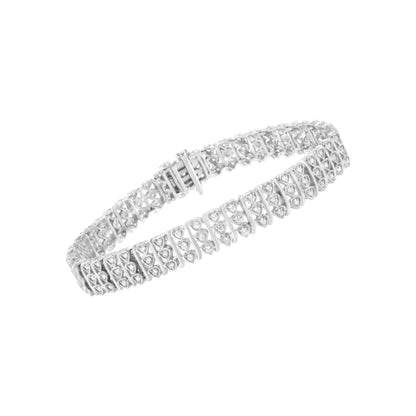 .925 Sterling Silver 1 1/2 cttw Round Diamond 3 Row Heart Link Bracelet (I-J Color,I3 Clarity) - 7.25 " WEM Support (www.WEM.support)