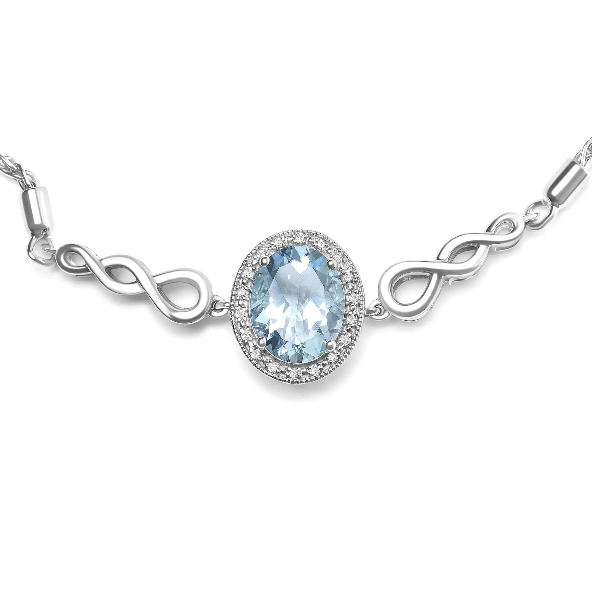 .925 Sterling Silver 10x8mm Oval Blue Topaz and Diamond Accent Lariat 4”-10” Adjustable Bolo Bracelet (H-I Color, SI1-SI2 Clarity) WEM Support (www.WEM.support)