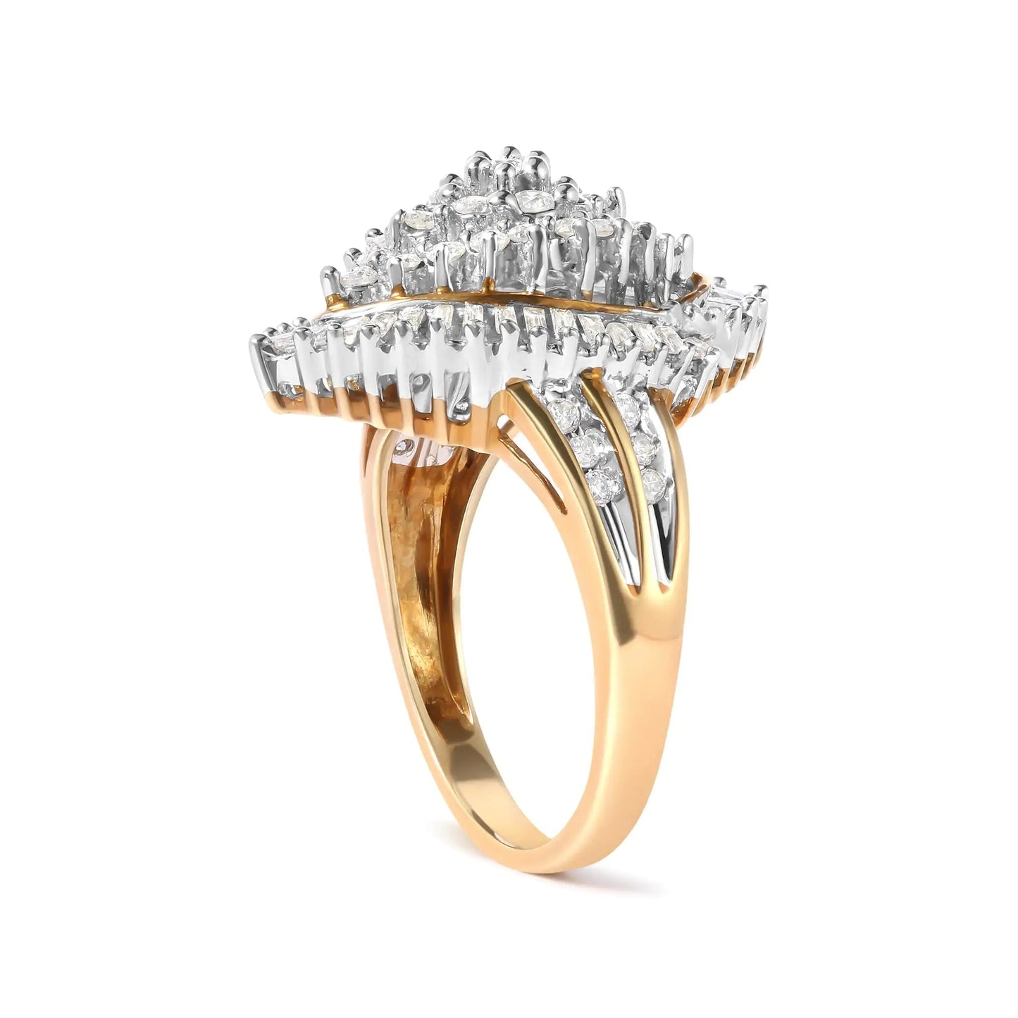10K Yellow Gold 1.0 Cttw Round and Baguette-Cut Diamond Cluster Ring (I-J Color, SI2-I1 Clarity) WEM Support (www.WEM.support)