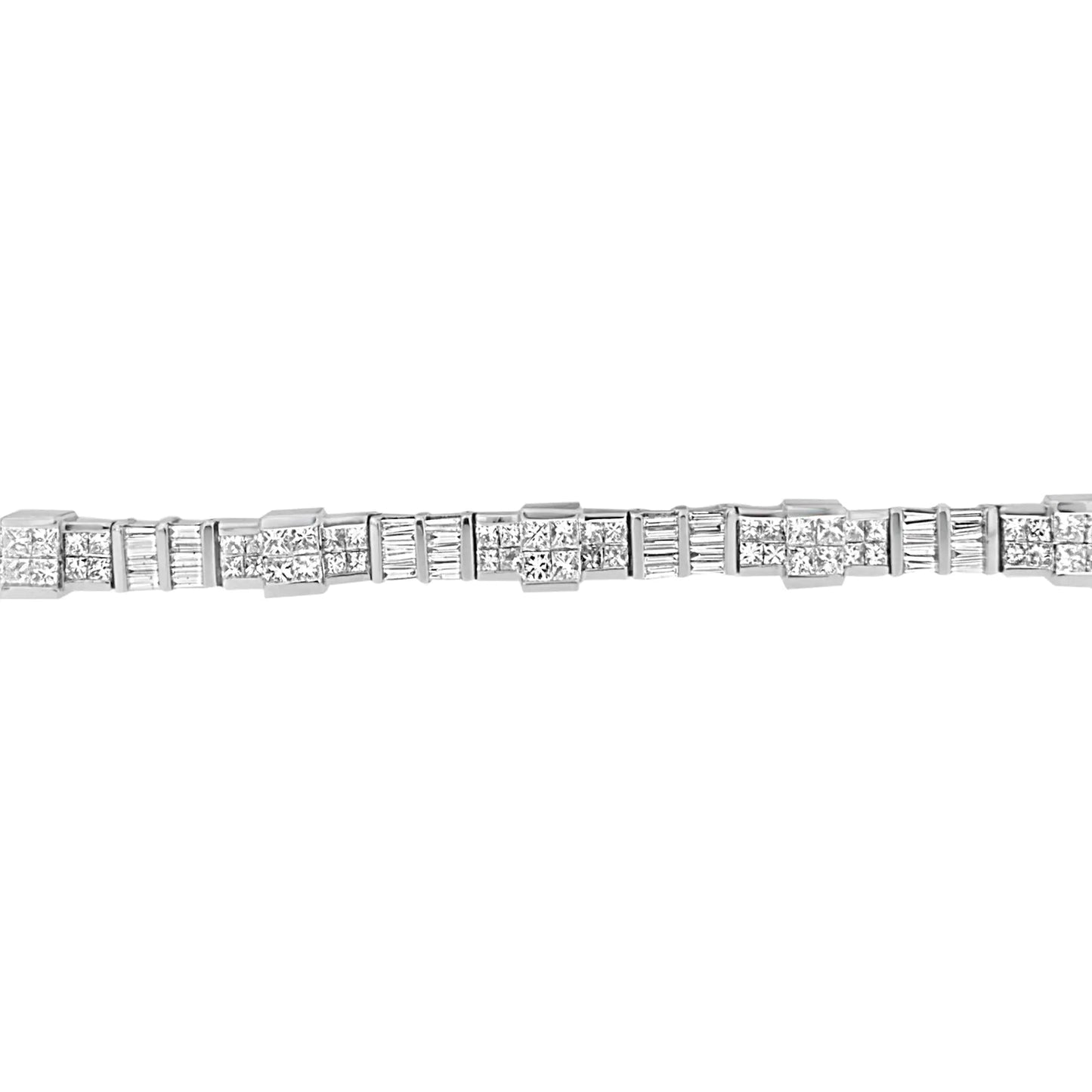 14K White Gold Princess and Baguette Cut Diamond Mixed Link Bracelet (8 3/4 cttw, G-H Color, VS2-SI1 Clarity) WEM Support (www.WEM.support)