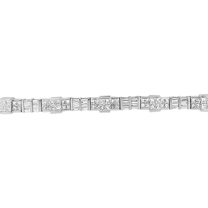 14K White Gold Princess and Baguette Cut Diamond Mixed Link Bracelet (8 3/4 cttw, G-H Color, VS2-SI1 Clarity) WEM Support (www.WEM.support)