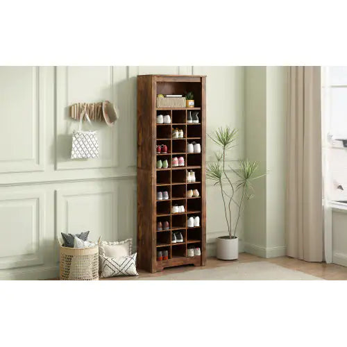 Stylish Design 30 Shoe Cabinet Console, Modern Shoe Cabinet, Multiple Storage Capacity, Self-standing High Cabinet, Suitable For Hallway, Bedroom, Rustic Brown WEM Support (www.WEM.support)