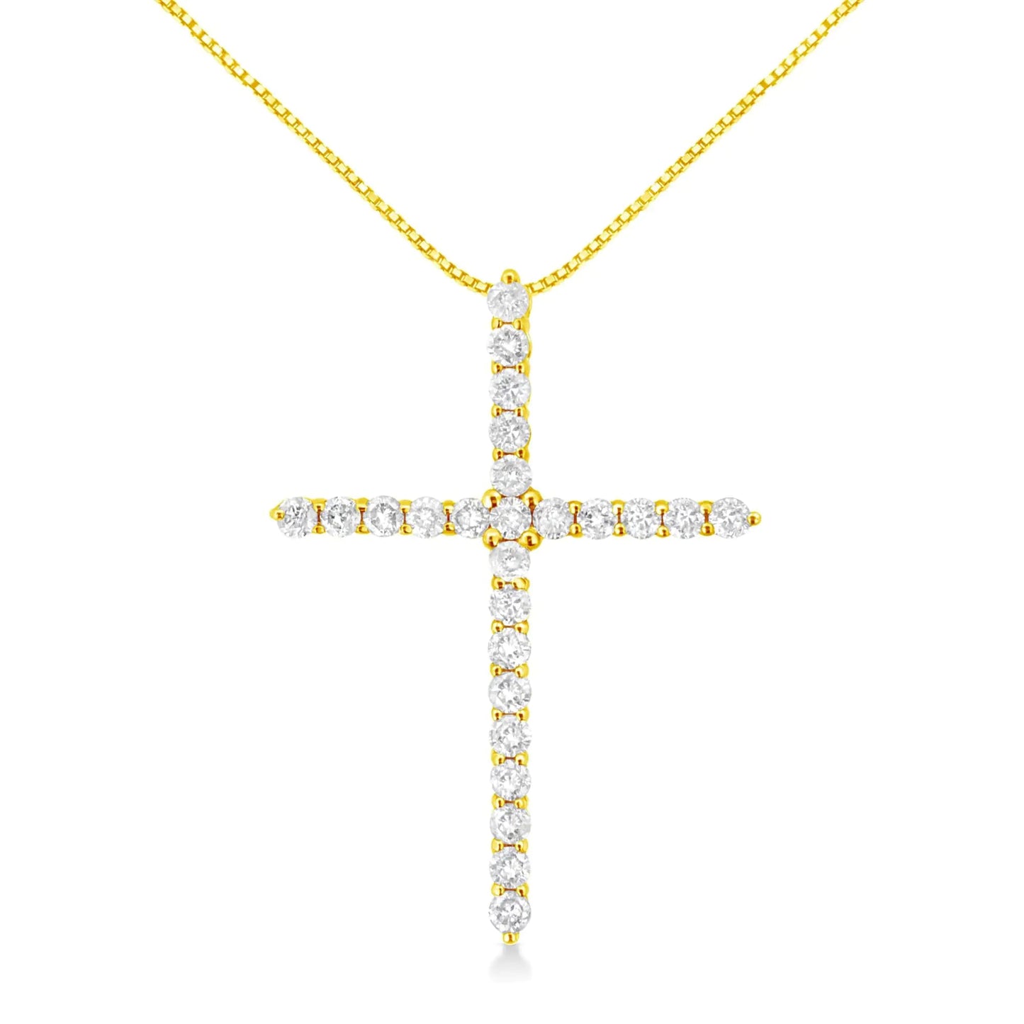 10K Yellow Gold 2.0 Cttw Round Brilliant Cut Diamond Cross Pendant Necklace with Box Chain (J-K Color, I2-I3 Clarity) - 18" WEM Support (www.WEM.support)