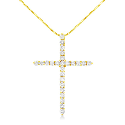 10K Yellow Gold 2.0 Cttw Round Brilliant Cut Diamond Cross Pendant Necklace with Box Chain (J-K Color, I2-I3 Clarity) - 18" WEM Support (www.WEM.support)