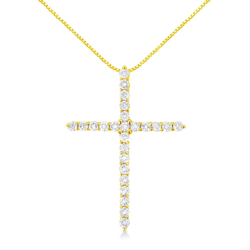10K Yellow Gold 2.0 Cttw Round Brilliant Cut Diamond Cross Pendant Necklace with Box Chain (J-K Color, I2-I3 Clarity) - 18" WEM Support (www.WEM.support)
