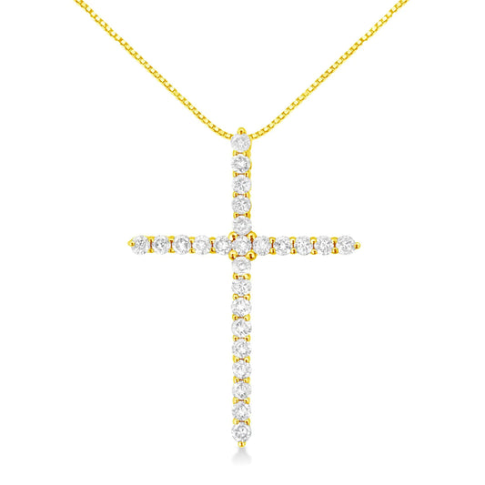 10K Yellow Gold 2.0 Cttw Round Brilliant Cut Diamond Cross Pendant Necklace with Box Chain (J-K Color, I2-I3 Clarity) - 18" WEM Support (www.WEM.support)