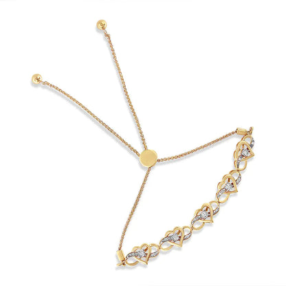 14K Yellow Gold Plated .925 Sterling Silver 1/10 Cttw Diamond Infinity Heart Shaped 4”-10” Adjustable Bolo Bracelet (H-I Color, I2-I3 Clarity) WEM Support (www.WEM.support)