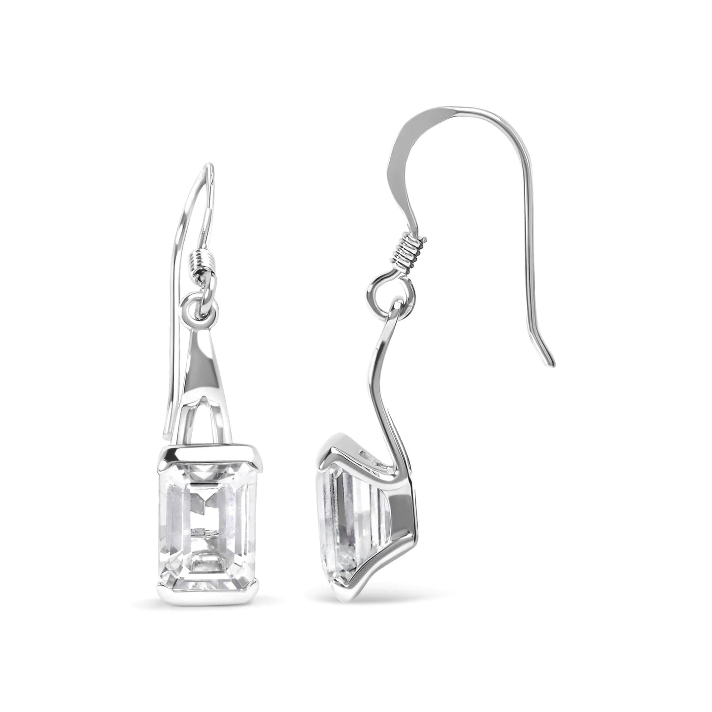.925 Sterling Silver 3.0 Cttw Emerald Cut White Topaz Solitaire Dangle Earring - AAA Quality WEM Support (www.WEM.support)