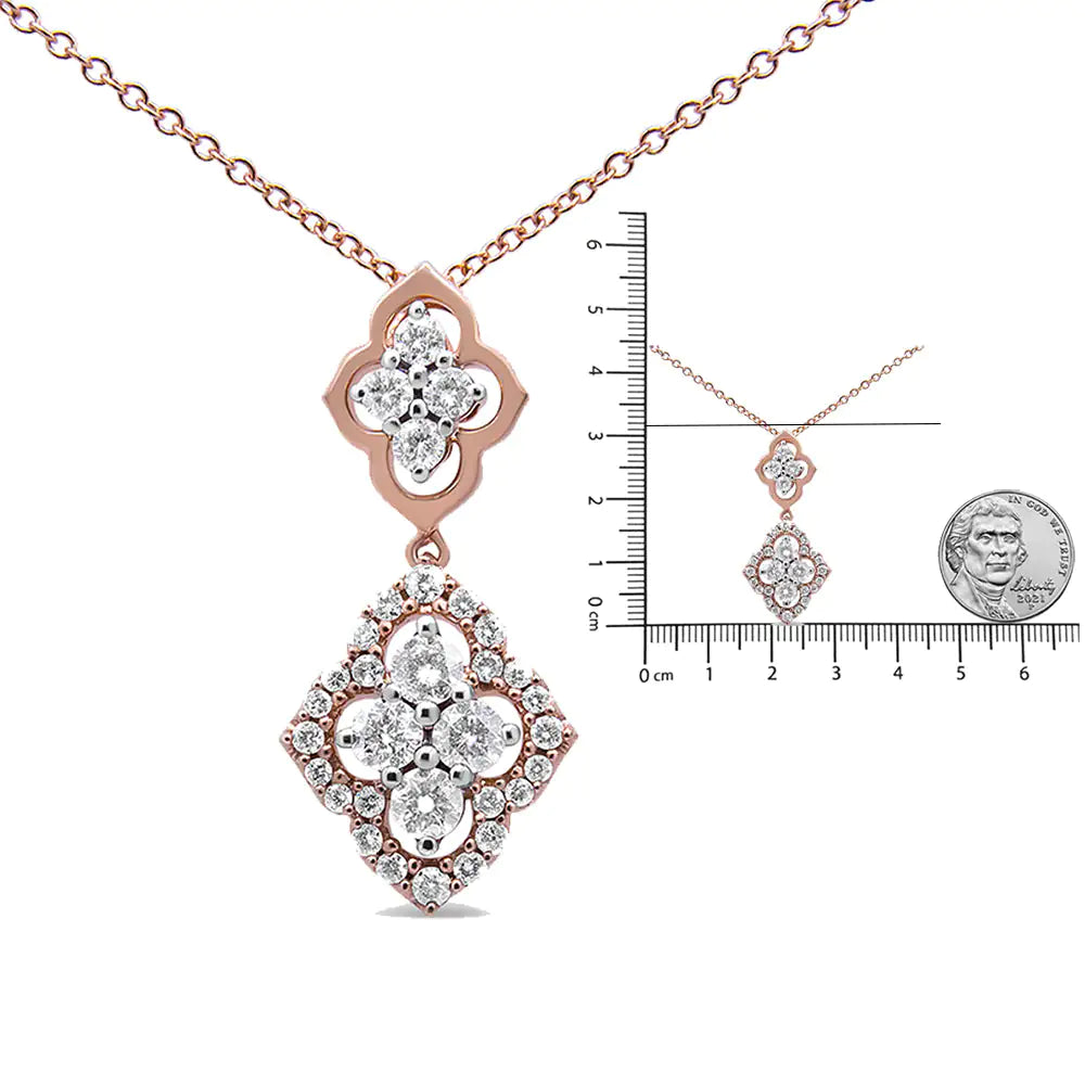 14K Rose Gold 3/4 Cttw Round Diamond Double Quatrefoil Pendant 18" Necklace (H-I Color, I1-I2 Clarity) WEM Support (www.WEM.support)