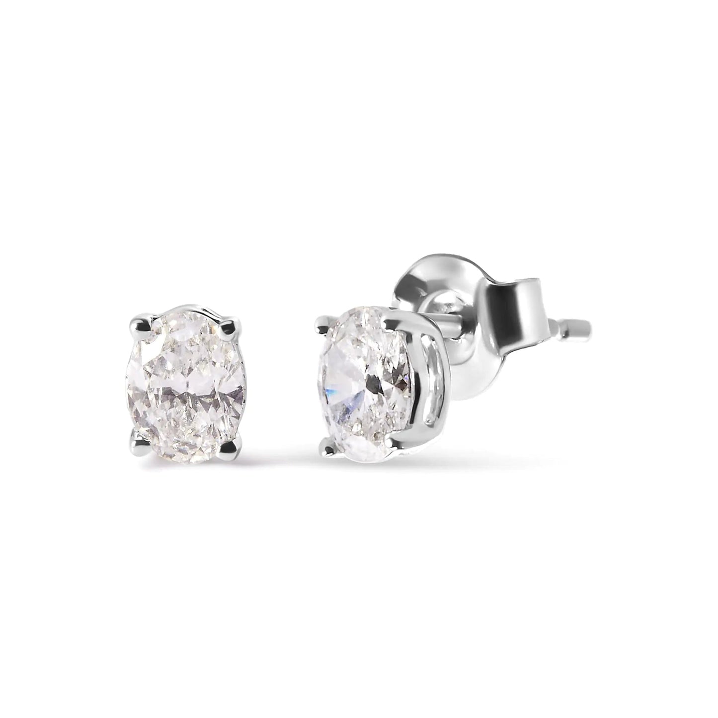 14K White Gold Prong Set Lab Grown Oval Diamond Solitaire Stud Earring (F-G Color, VS1-VS2 Clarity) WEM Support (www.WEM.support)