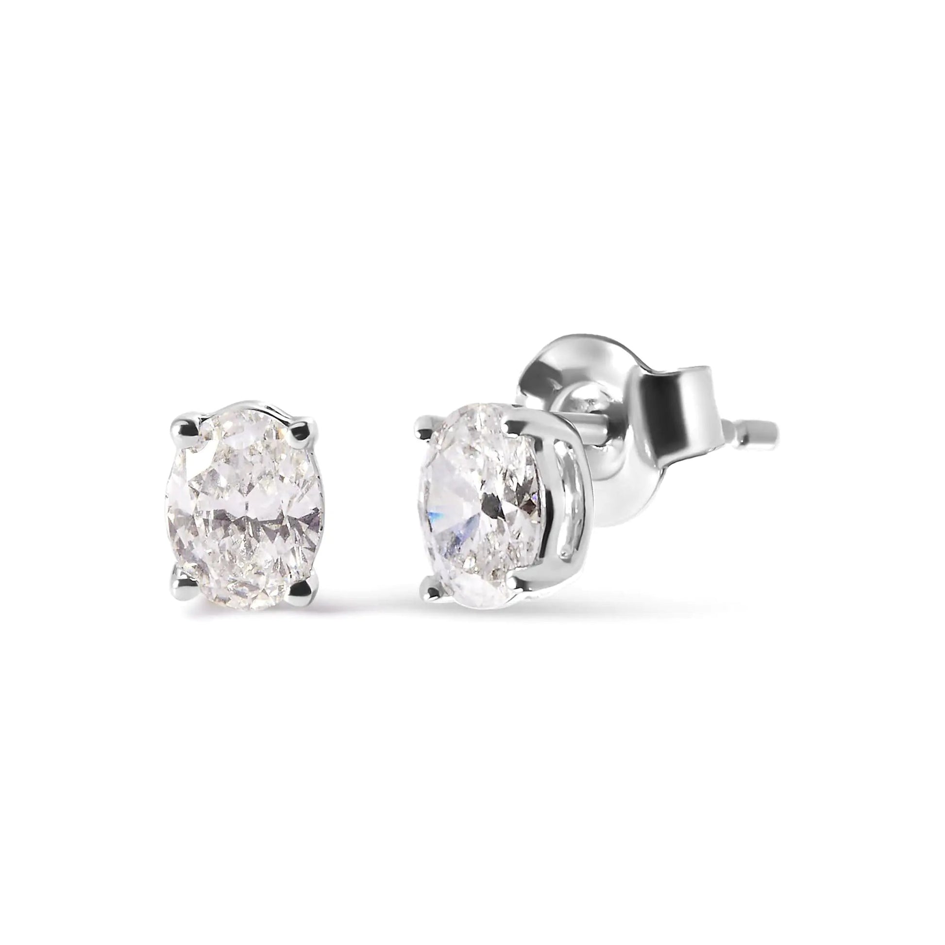 14K White Gold Prong Set Lab Grown Oval Diamond Solitaire Stud Earring (F-G Color, VS1-VS2 Clarity) WEM Support (www.WEM.support)