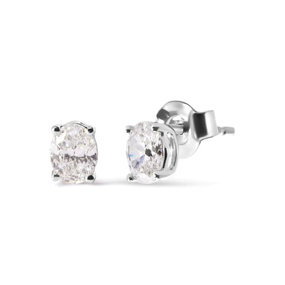 14K White Gold Prong Set Lab Grown Oval Diamond Solitaire Stud Earring (F-G Color, VS1-VS2 Clarity) WEM Support (www.WEM.support)