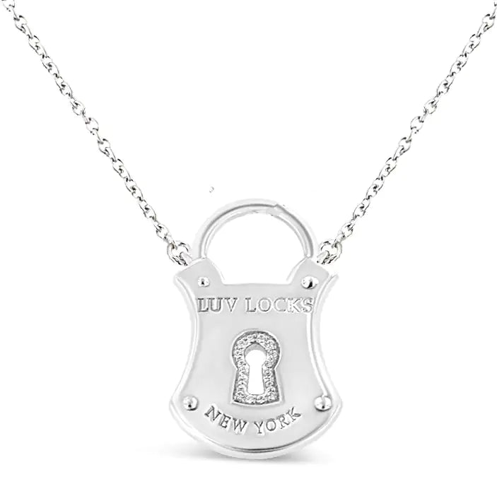 .925 Sterling Silver 1/10 Cttw Diamond Lock Pendant 18" Necklace (H-I Color, I1-I2 Clarity) WEM Support (www.WEM.support)