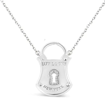 .925 Sterling Silver 1/10 Cttw Diamond Lock Pendant 18" Necklace (H-I Color, I1-I2 Clarity) WEM Support (www.WEM.support)