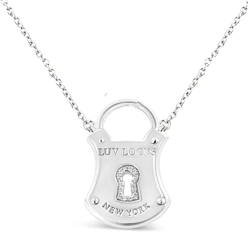 .925 Sterling Silver 1/10 Cttw Diamond Lock Pendant 18" Necklace (H-I Color, I1-I2 Clarity) WEM Support (www.WEM.support)