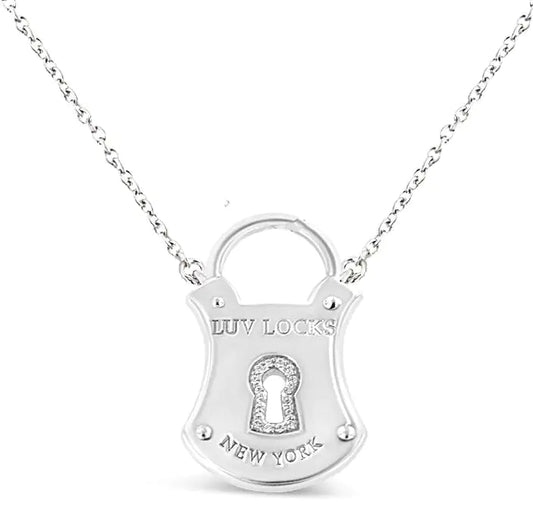 .925 Sterling Silver 1/10 Cttw Diamond Lock Pendant 18" Necklace (H-I Color, I1-I2 Clarity) WEM Support (www.WEM.support)